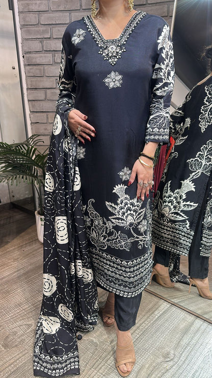 Azeera Black white Digital Designer Suit