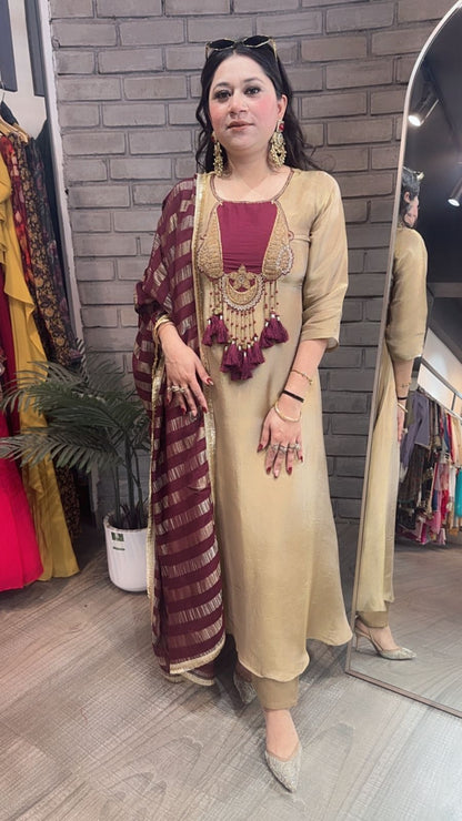 Zari golden Tassel A-Line Designer Suit