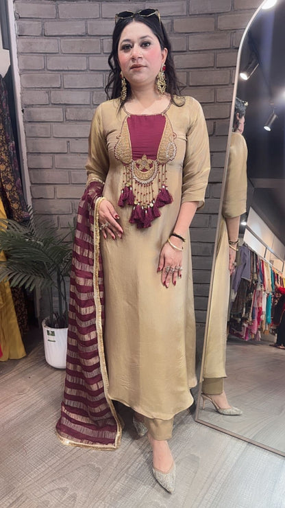 Zari golden Tassel A-Line Designer Suit