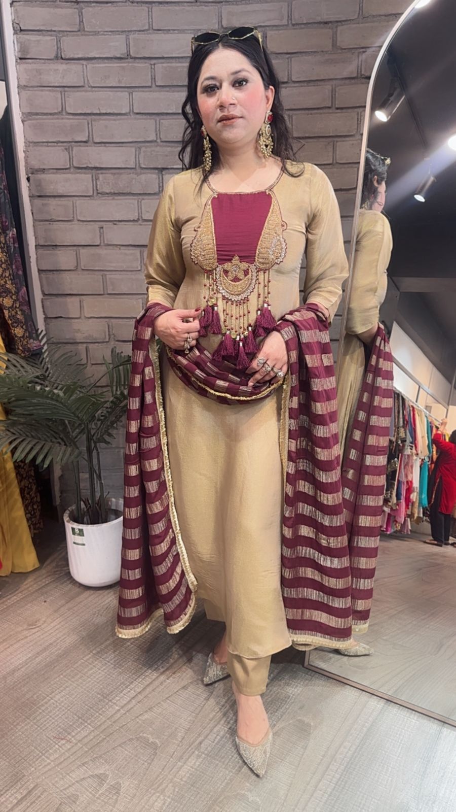 Zari golden Tassel A-Line Designer Suit