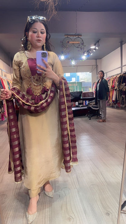 Zari golden Tassel A-Line Designer Suit