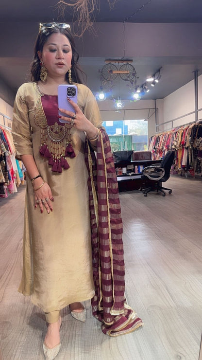 Zari golden Tassel A-Line Designer Suit