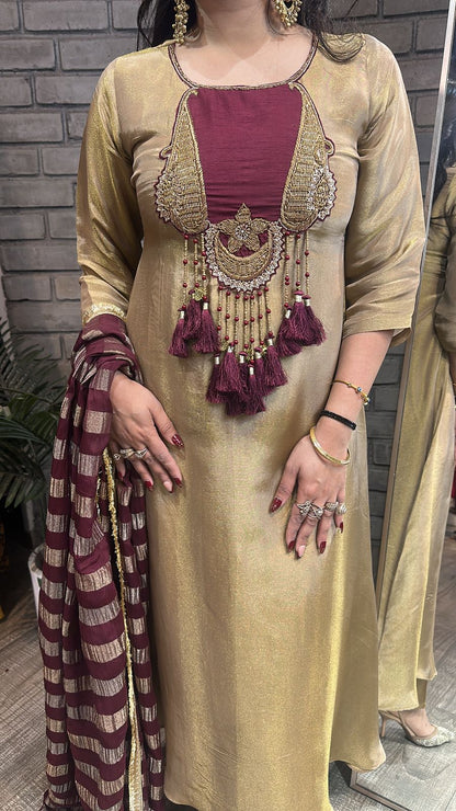 Zari golden Tassel A-Line Designer Suit