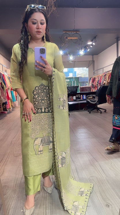 Naaz Pista Cotton Designer Suit