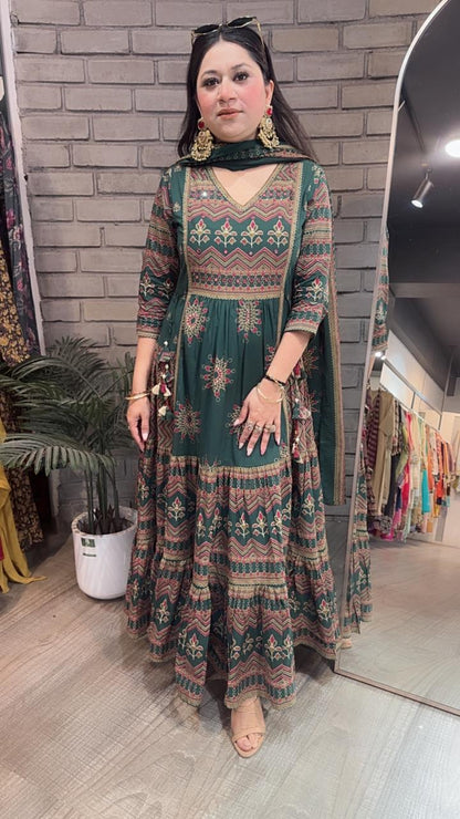 Naaz Bottel Green Designer Anarkali Suit