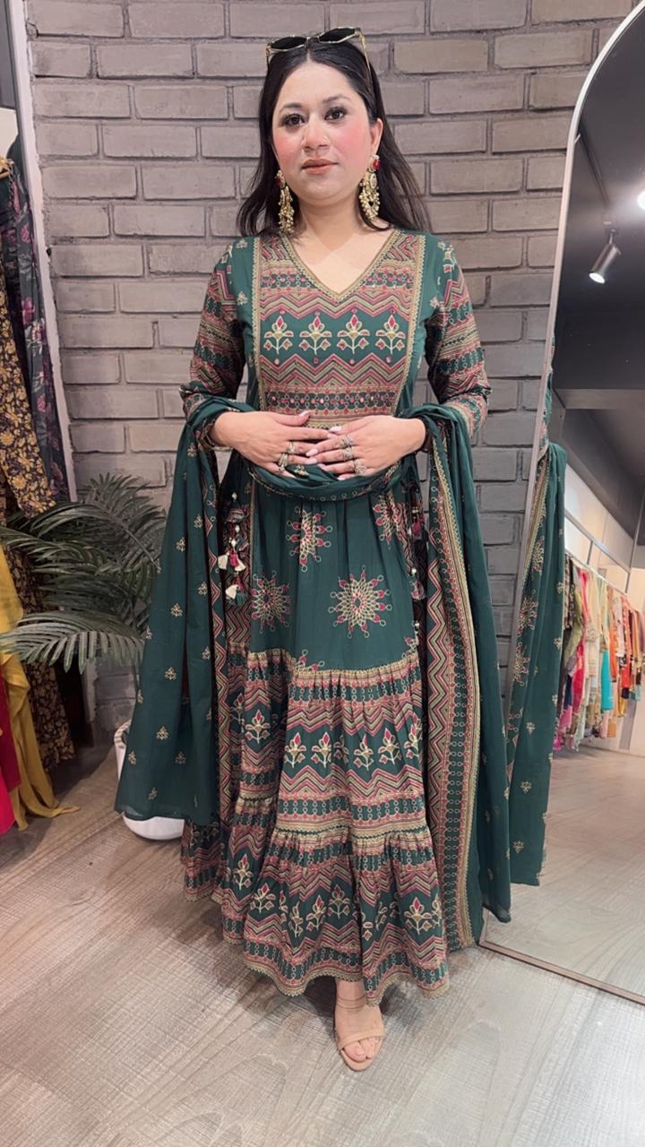 Naaz Bottel Green Designer Anarkali Suit