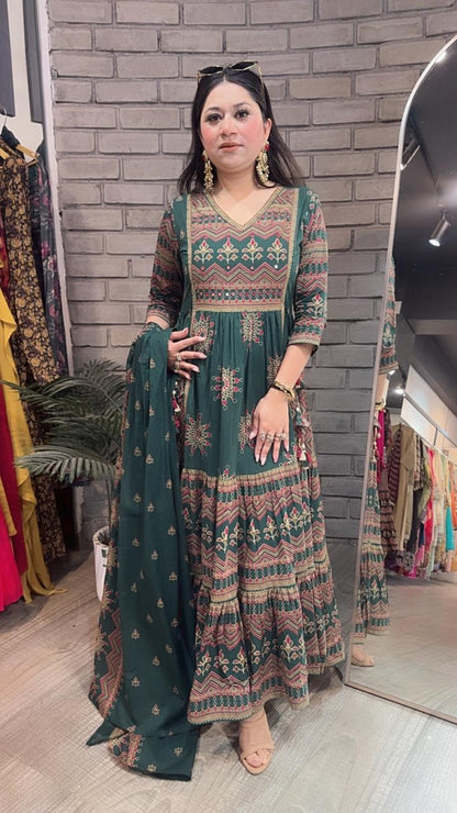 Naaz Bottel Green Designer Anarkali Suit