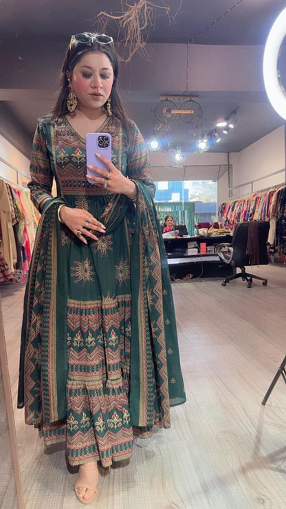 Naaz Bottel Green Designer Anarkali Suit