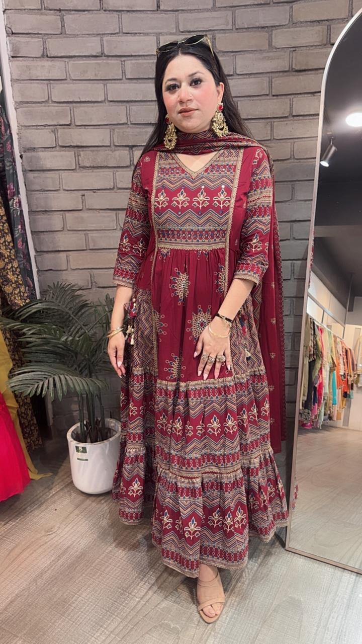 Naaz Mahroon Designer Anarkali Suit