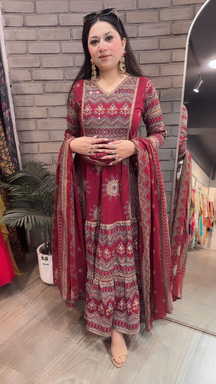 Naaz Mahroon Designer Anarkali Suit