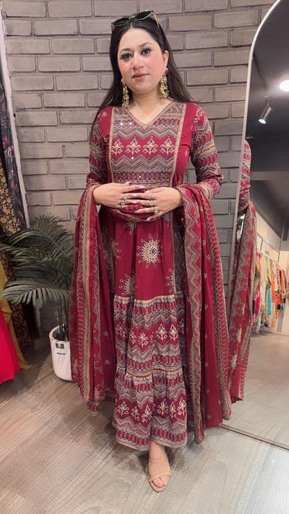 Naaz Mahroon Designer Anarkali Suit