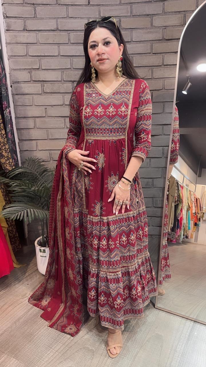 Naaz Mahroon Designer Anarkali Suit