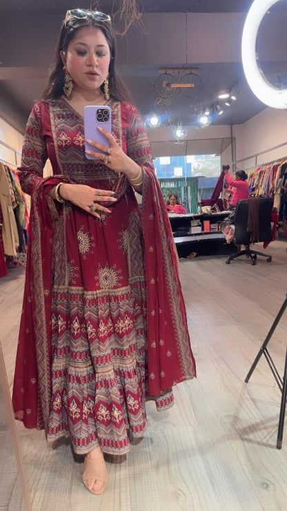 Naaz Mahroon Designer Anarkali Suit