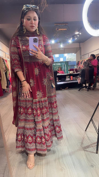 Naaz Mahroon Designer Anarkali Suit