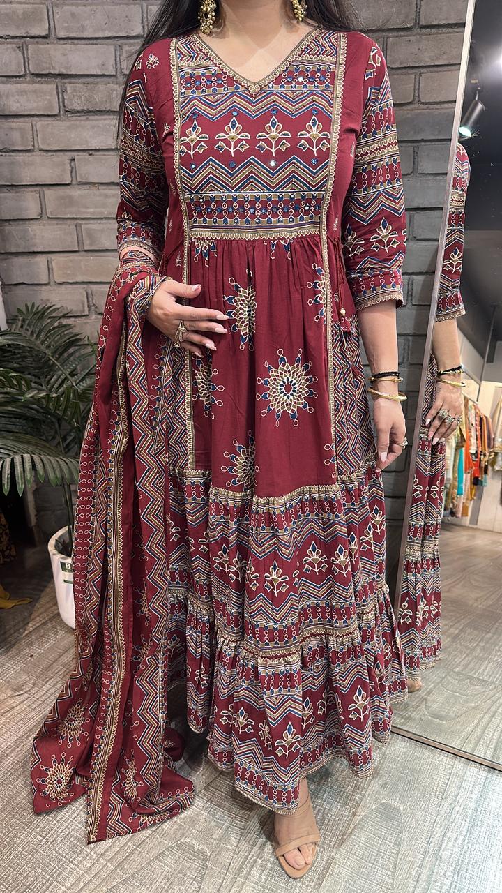 Naaz Mahroon Designer Anarkali Suit