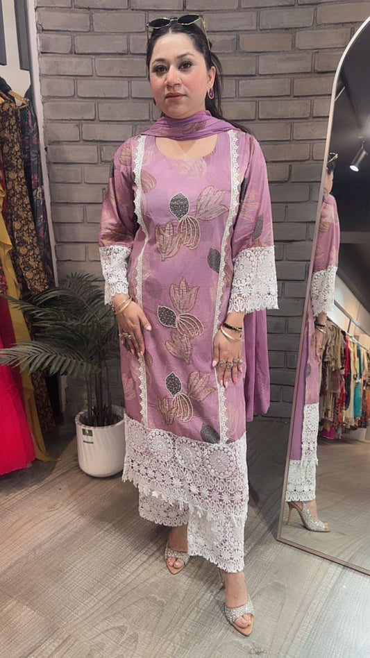 Orchid Cotton Digital Designer Suit