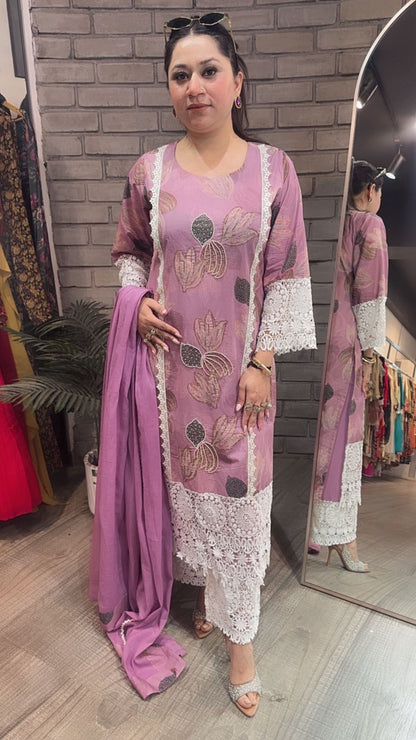 Orchid Cotton Digital Designer Suit