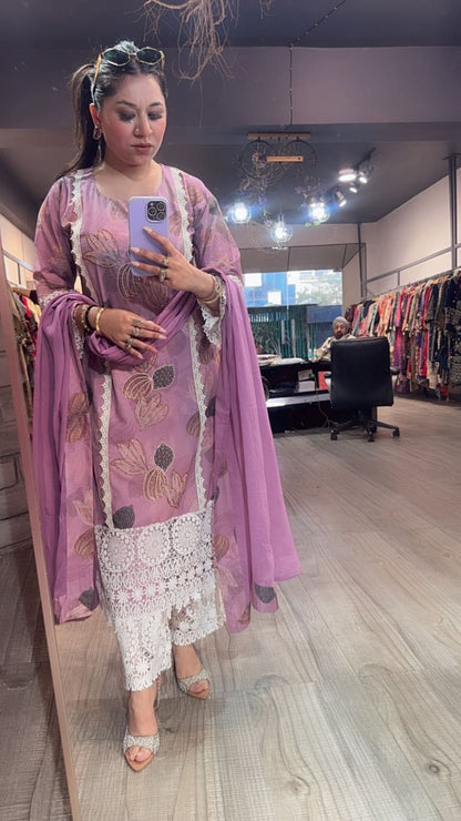 Orchid Cotton Digital Designer Suit