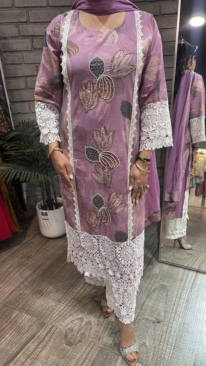 Orchid Cotton Digital Designer Suit