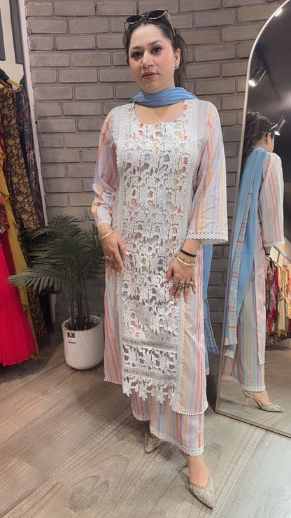 Zoya Cotton Lace Digital Designer Suit