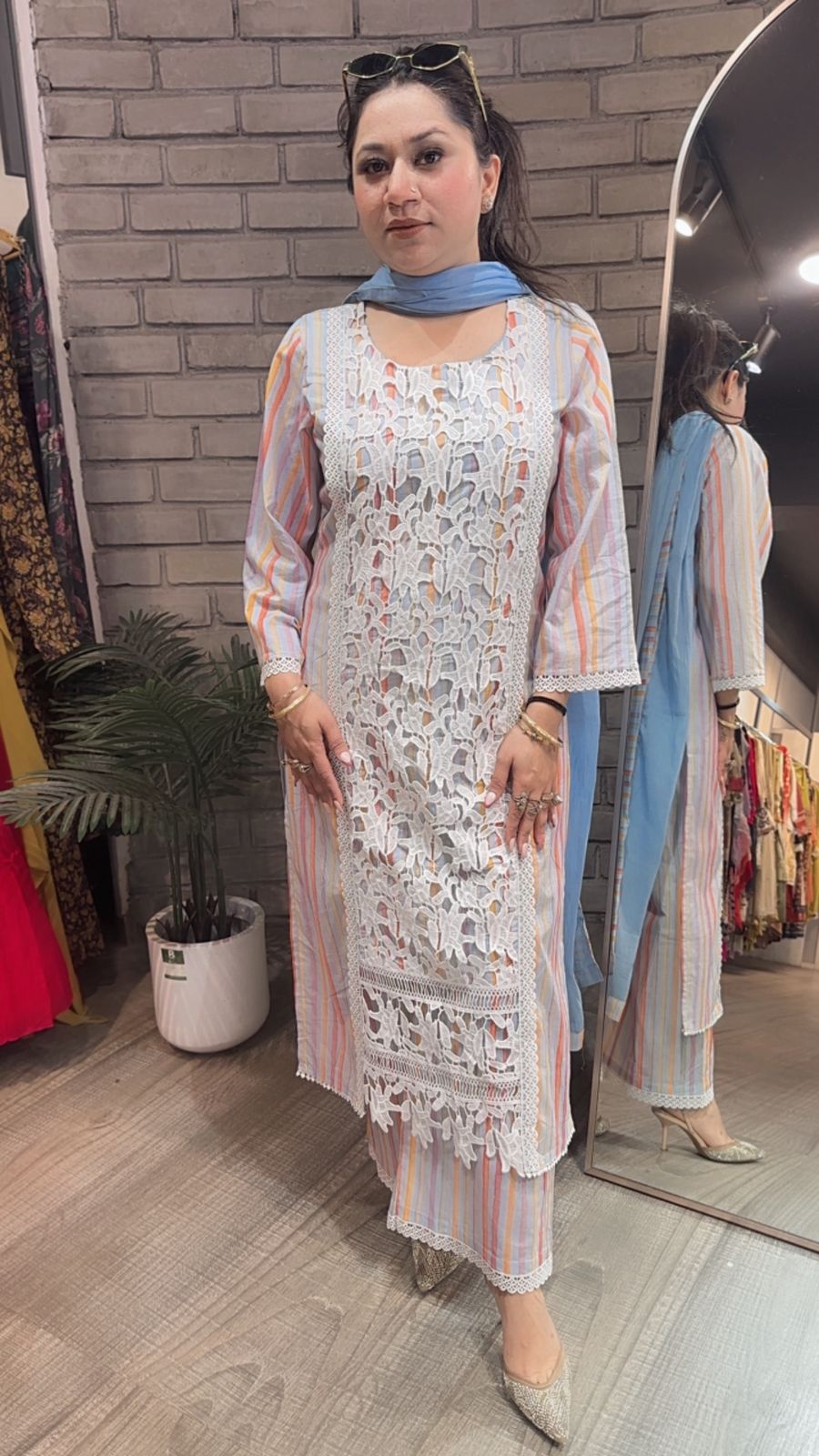 Zoya Cotton Lace Digital Designer Suit