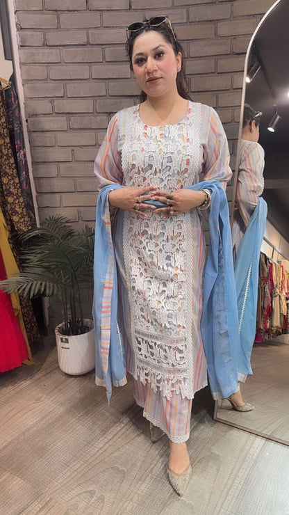 Zoya Cotton Lace Digital Designer Suit