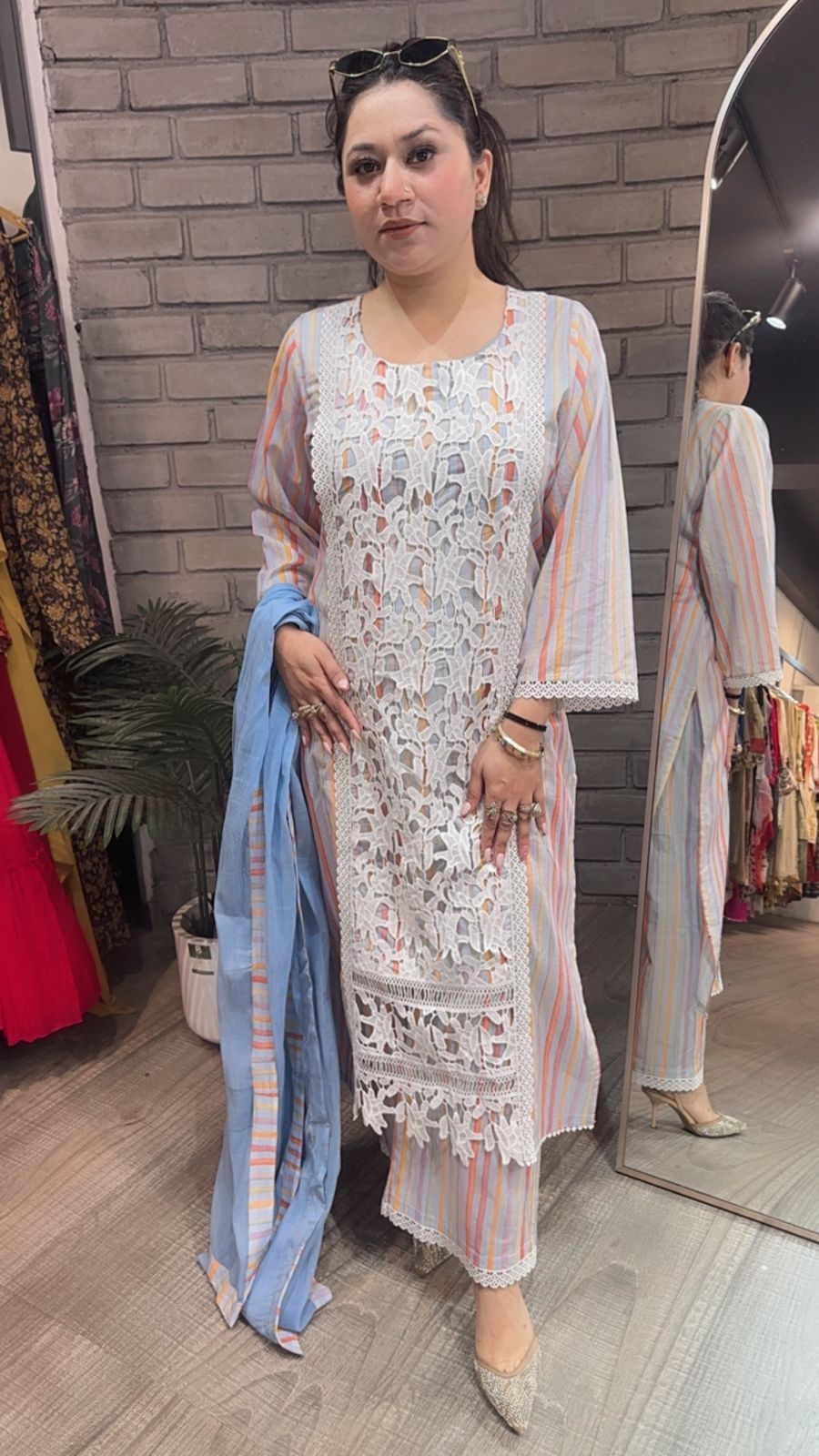 Zoya Cotton Lace Digital Designer Suit