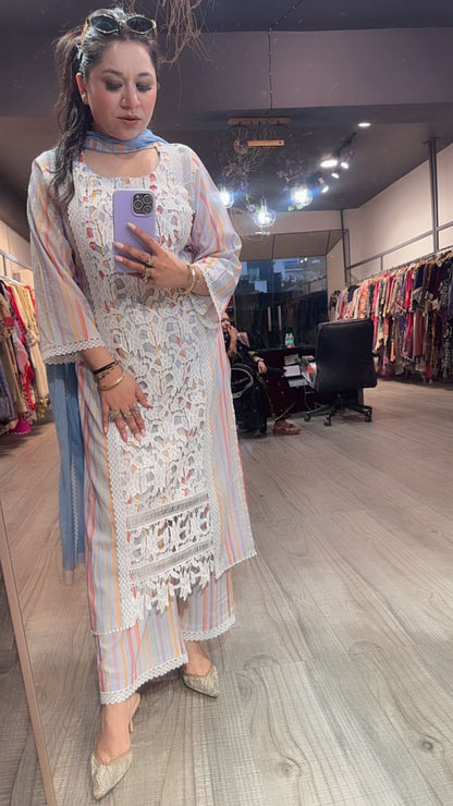 Zoya Cotton Lace Digital Designer Suit
