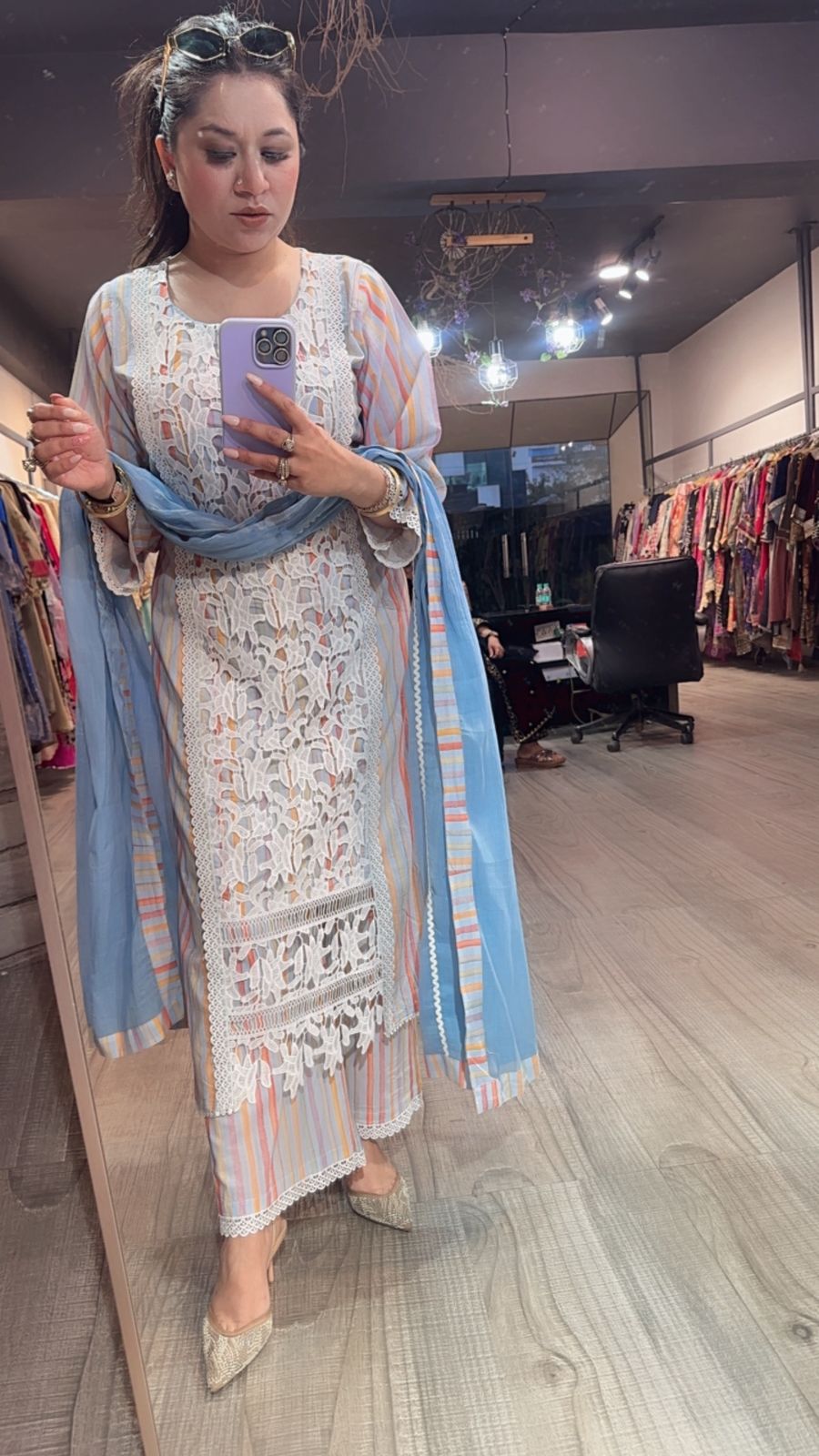 Zoya Cotton Lace Digital Designer Suit