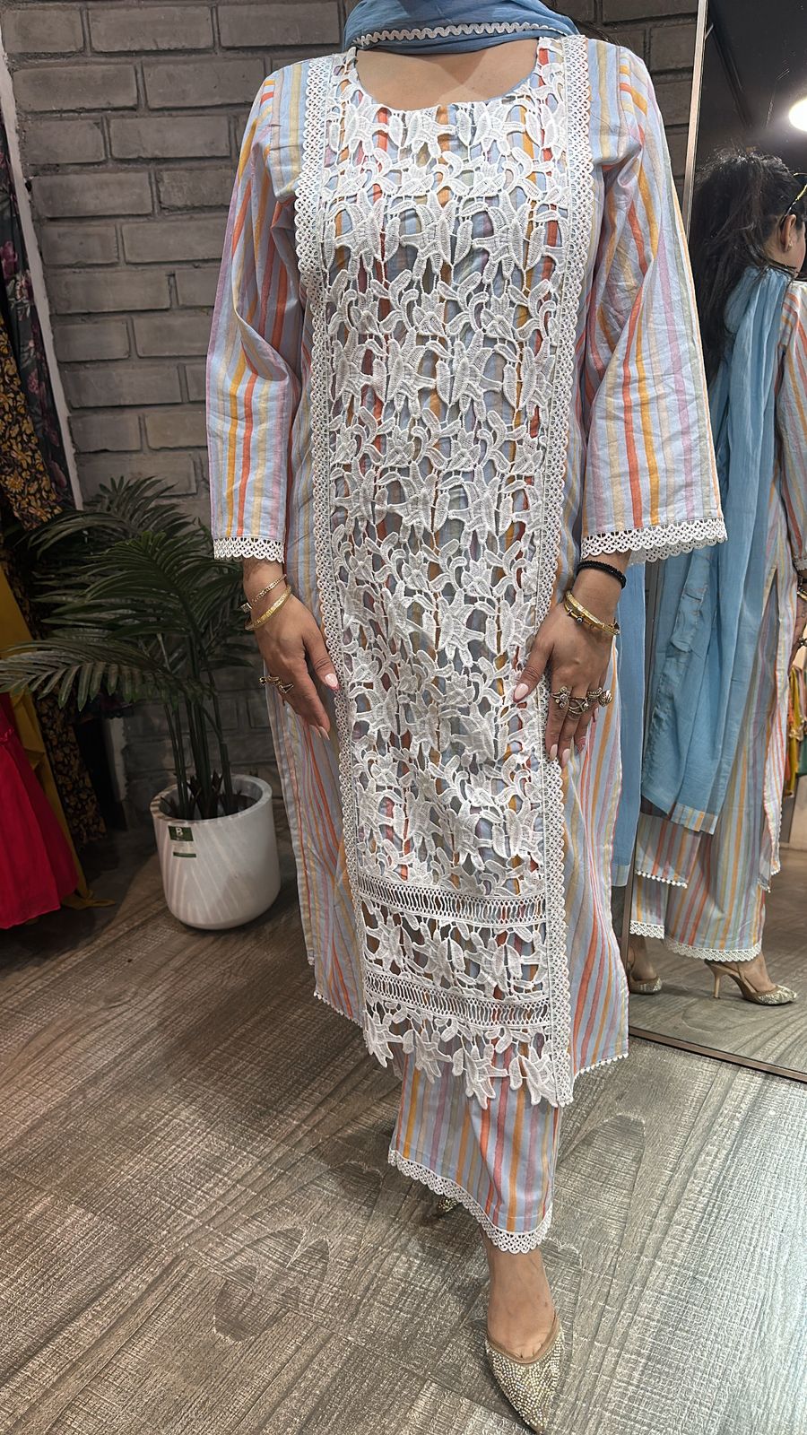 Zoya Cotton Lace Digital Designer Suit