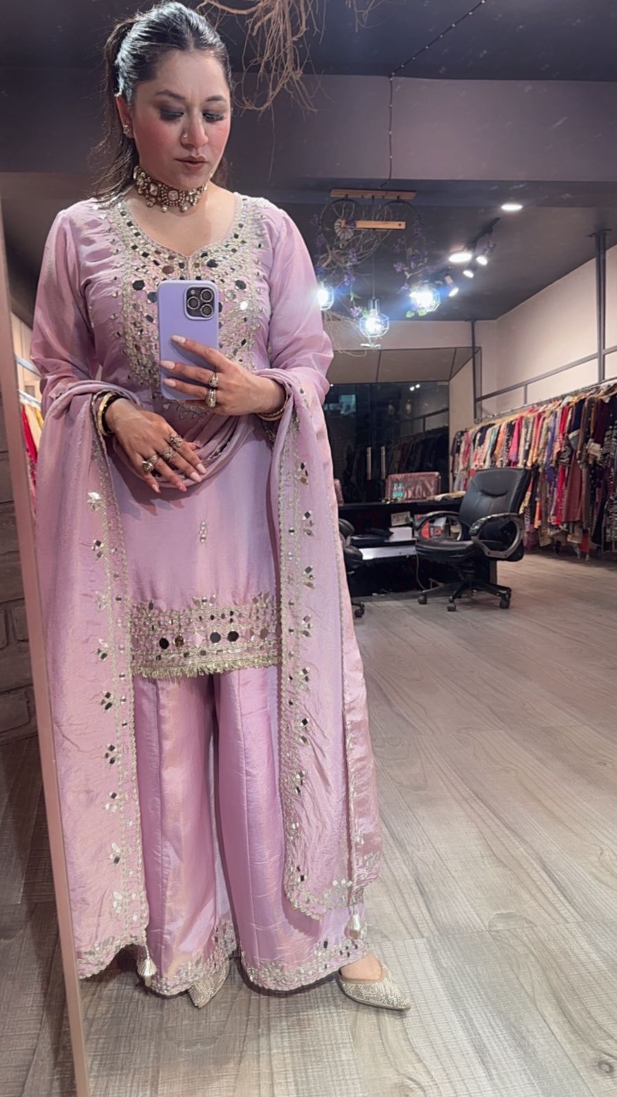 Basanti Lavander Mirror Designer suit