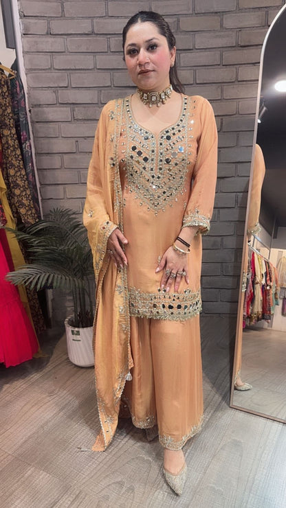 Basanti peach Mirror Designer suit