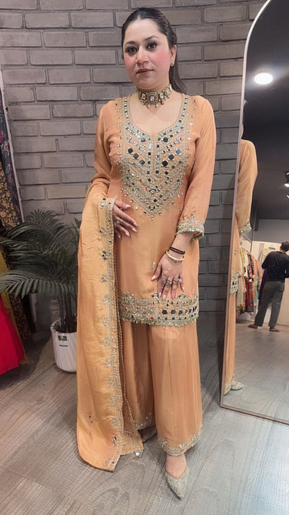 Basanti peach Mirror Designer suit