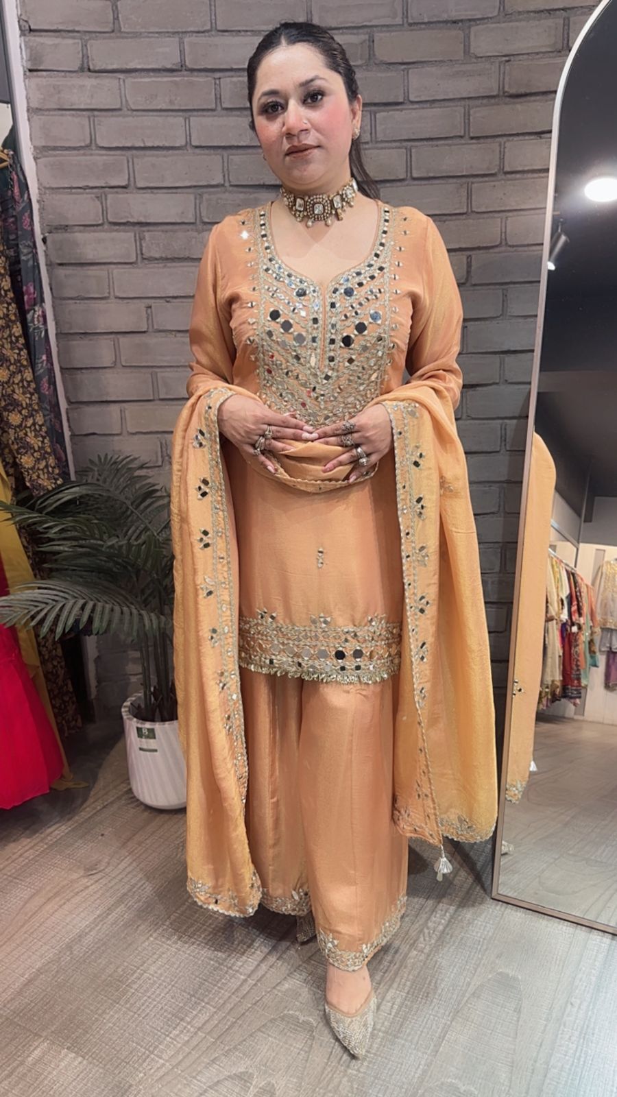 Basanti peach Mirror Designer suit