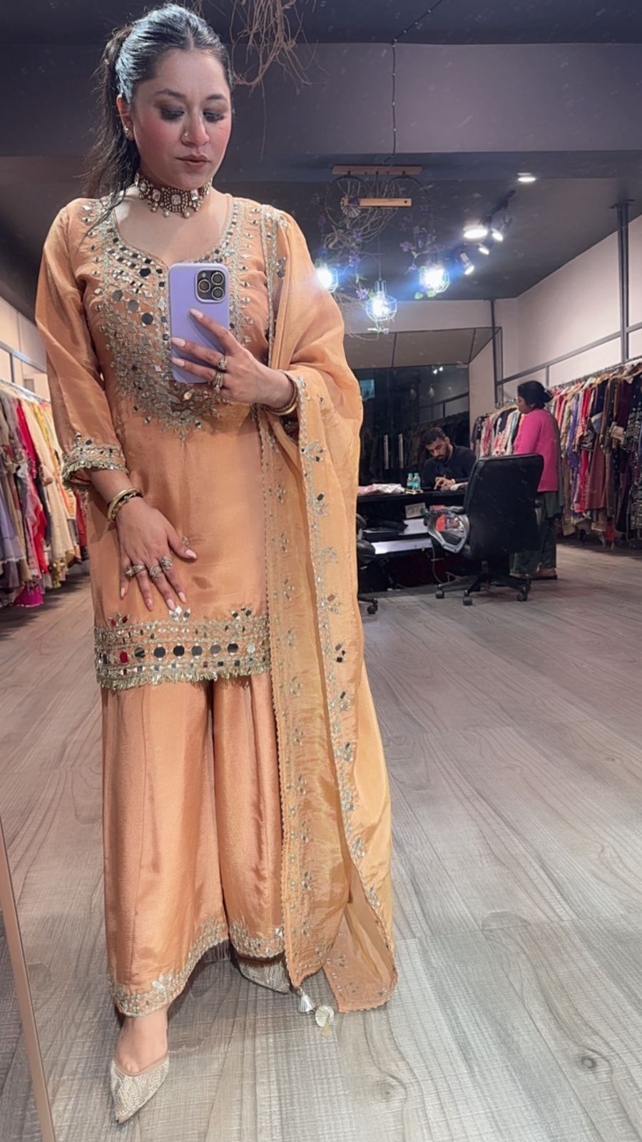 Basanti peach Mirror Designer suit