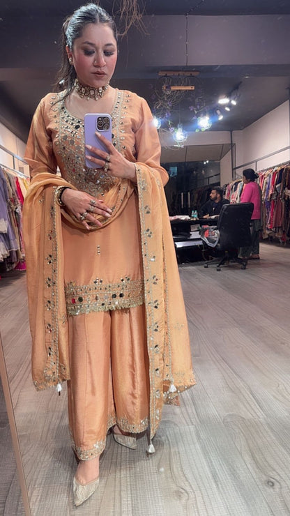 Basanti peach Mirror Designer suit