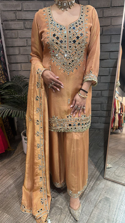 Basanti peach Mirror Designer suit