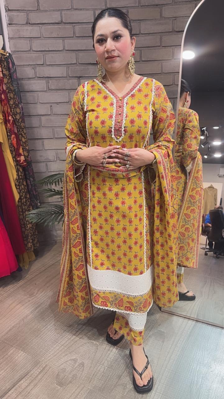 Awigna Musturd Designer Cotton suit