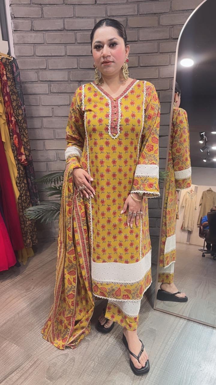 Awigna Musturd Designer Cotton suit