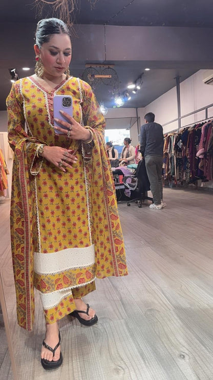 Awigna Musturd Designer Cotton suit