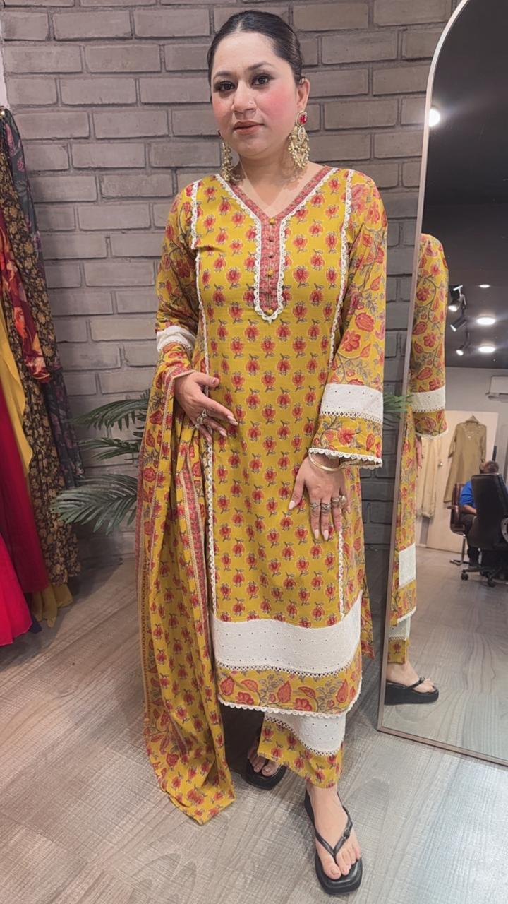 Awigna Musturd Designer Cotton suit