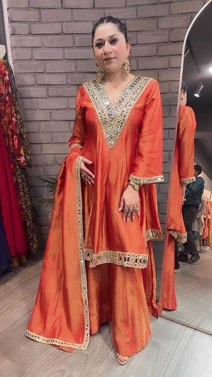 Kurban Rust mirror work Designer Suit