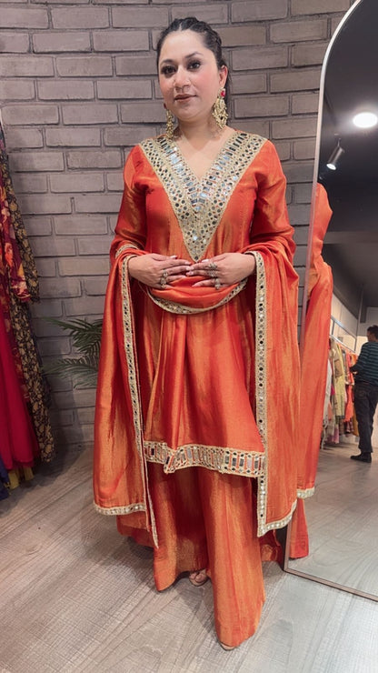 Kurban Rust mirror work Designer Suit