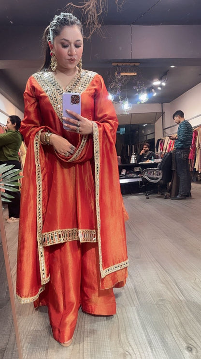 Kurban Rust mirror work Designer Suit