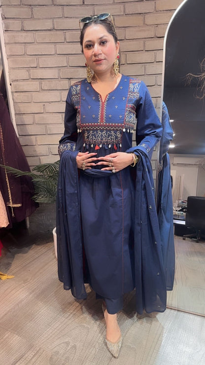Varanasi Navy Blue Designer Cotton Suit