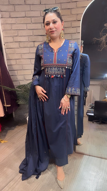 Varanasi Navy Blue Designer Cotton Suit