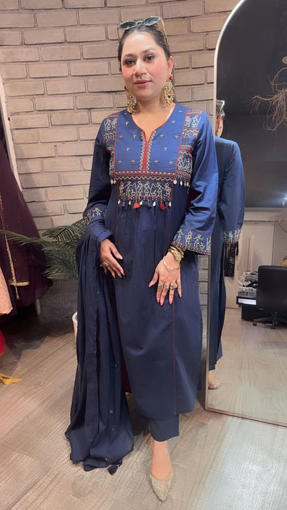 Varanasi Navy Blue Designer Cotton Suit