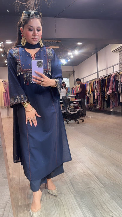 Varanasi Navy Blue Designer Cotton Suit