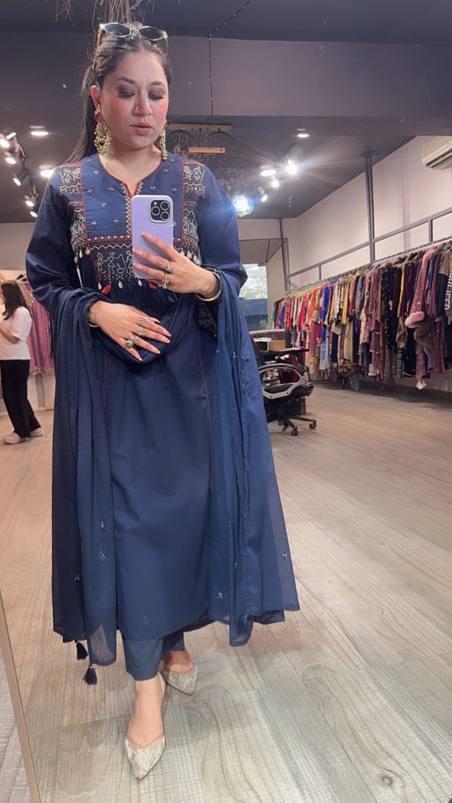 Varanasi Navy Blue Designer Cotton Suit