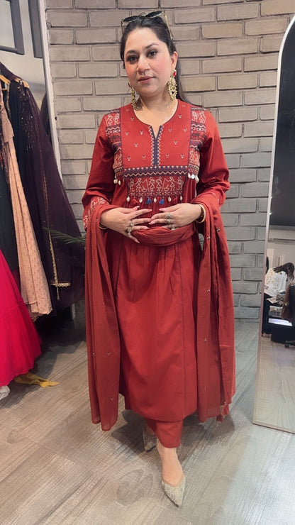 Varanasi Rust Designer Cotton Suit